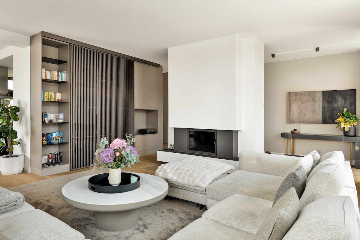 TV-Wand, Design Wohnraum, Kamin